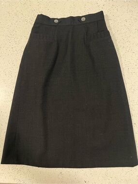 TONI LYN of Edmonton Skirt Vintage Wool Blend Button Detail Black Size 12 Midi